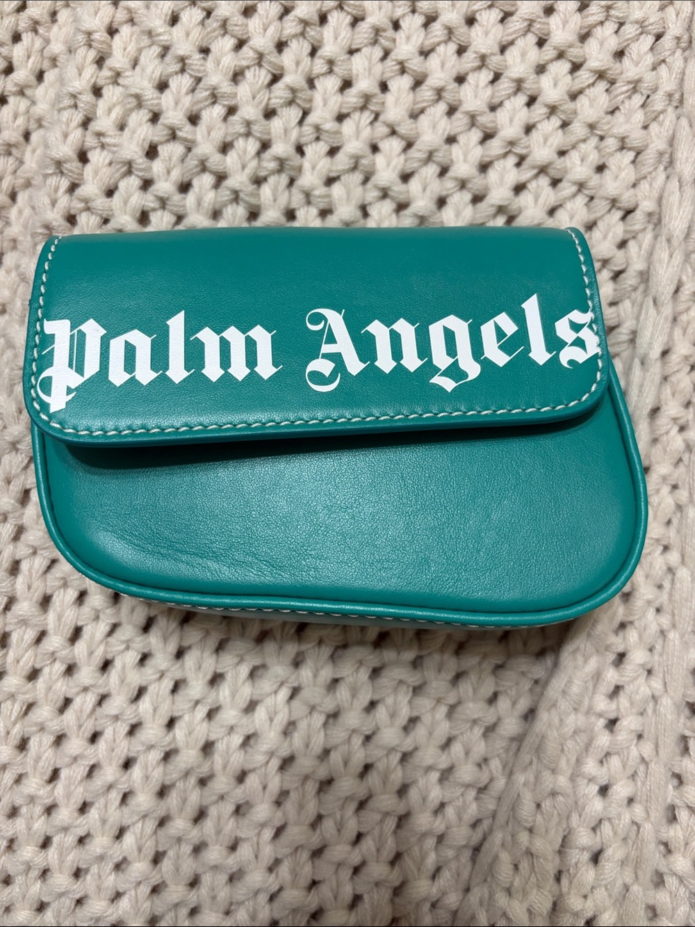 Palm Angels Teal Green Logo Leather Crossbody Bag